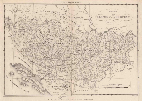 SCHLIEBEN, WILHELM ERNST AUGUST VON: MAP OF BOSNIA AND SERBIA